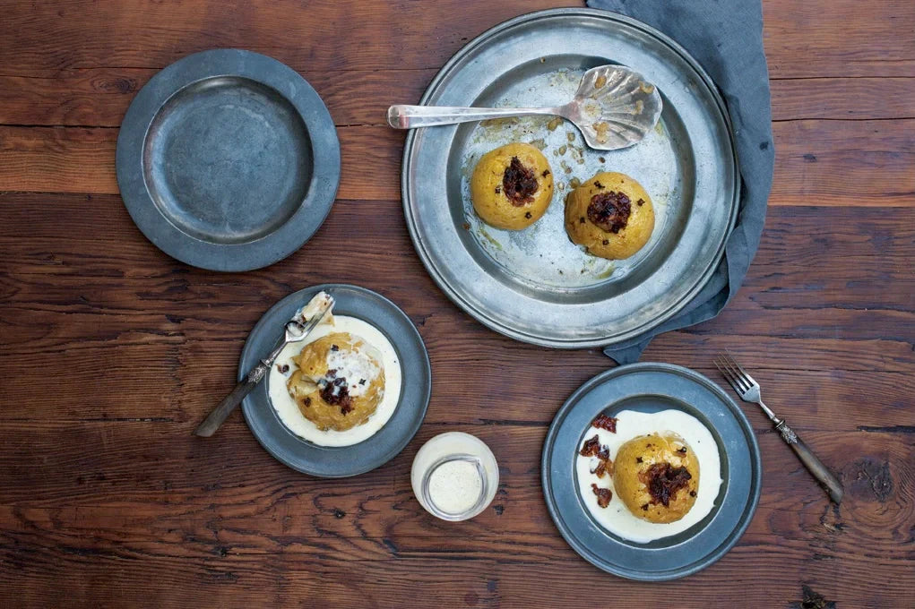 Baked Apples with Dates, Honey & Vanilla Custard